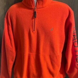 Vintage Men's Nautica Fleece Sweater Medium Orange 1/4 Zip Pullover